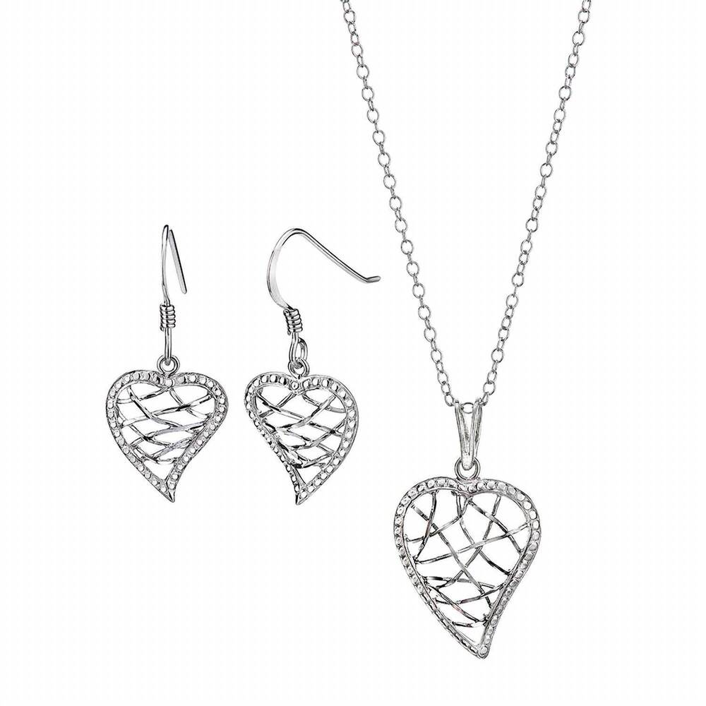 NEW GOLD & HONEY women's open heart pendant necklace and drop earrings - 3 piece